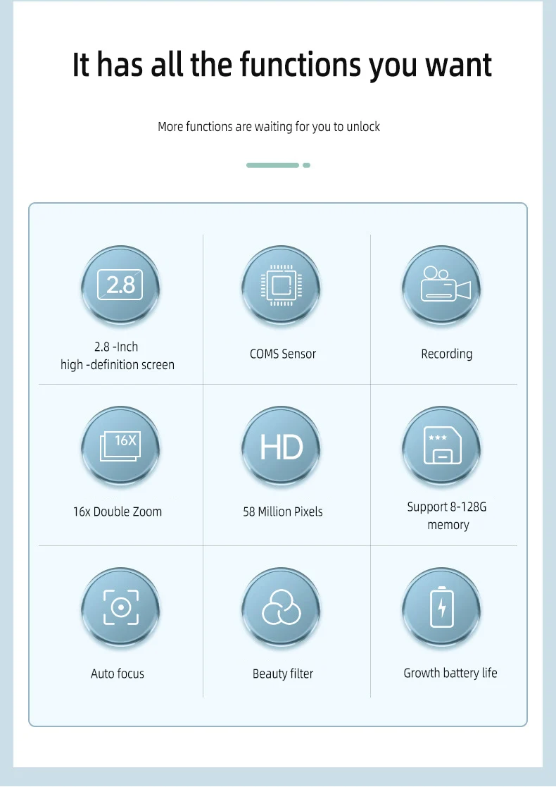 Description Picture 2 of itemHigh-Definition 58 Megapixel 2.88-Inch Large Screen Autofocus Travel Photo Recorder Lightweight Beauty Digital Student Camera
