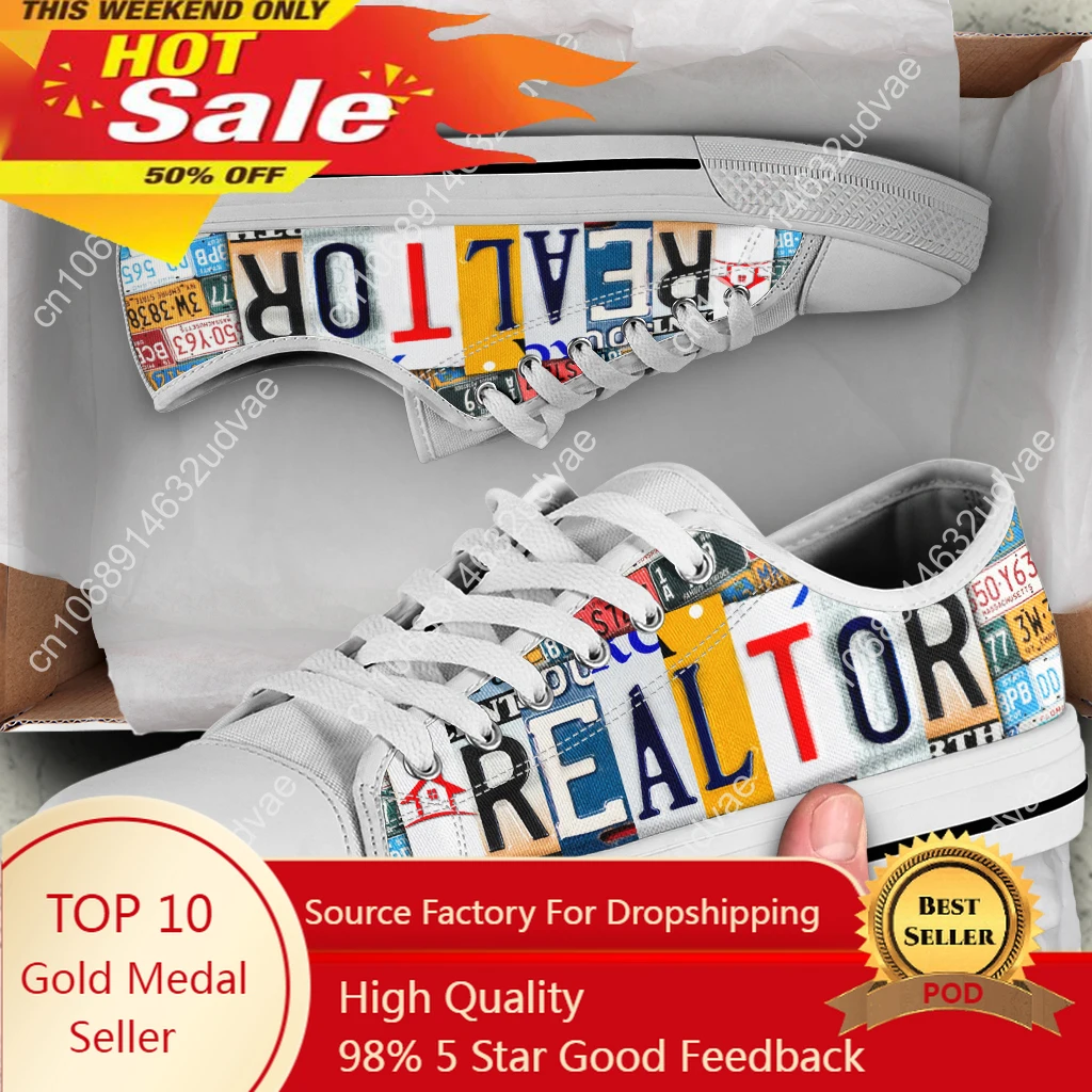 License Plate Realtor Design Ladies Shoes Casual Flats Shoes For Women Low Top Canvas Shoes For Women Brand