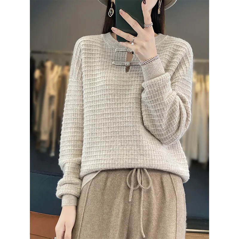 

100% Pure Wool Women Pullovers Thick Sweater Long Sleeve Thicker Cashmere Knitwear 2023 Winter Female Jumpers DR01