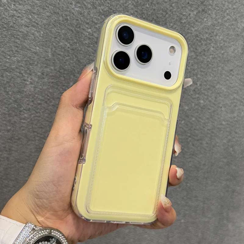 Handyhülle mit Kartenhalter aus hartem Acryl in Bonbonfarben für iPhone 18 17 16 Pro Max 11 12 13 14 15 Air, stoßfest mit Stoßfänger-Rückseite
