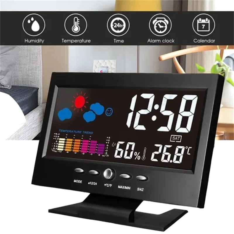 Lcd Digital Clock Weather Clock Digital Desk Clock Digital Clock Weather Station Display Mini Weather Clock Digital Table Clock Led Screen Digital Backlight Indoor Weather Station Snooze Alarm Clock Time/Date/Week/Alarm/Temp/Humidity/Weather/Snooze Display