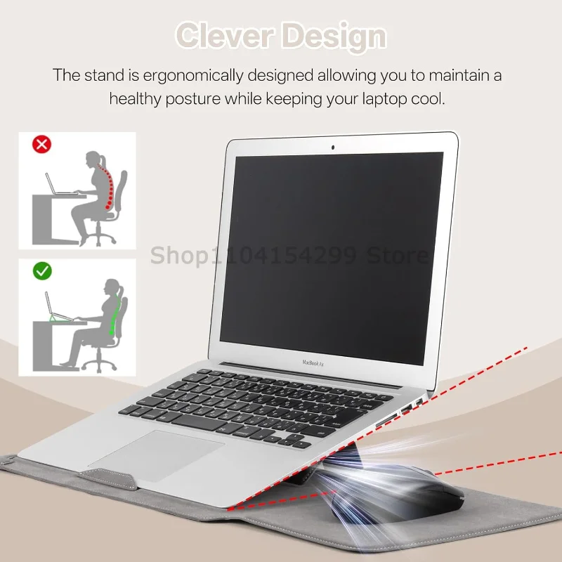 Elegant Portable Leather Laptop Sleeve with Built-in Stand