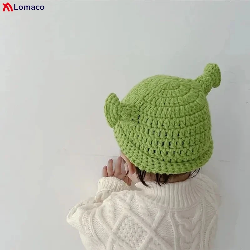 Winter Hats For Women Men Children Balaclava Monster Shrek Wool Hat Creative Funny Trumpet Caps Pure Hand Knitted Cap