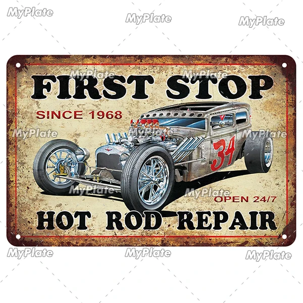 Targa Metallica Vintage 30x20 Cm - Poster Hot Rod Drag Racing 1968 Per Garage Bar Casa