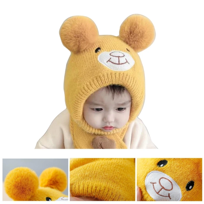 

Soft Warm Winter Beanie Cap Windproof Pullover Hat Cartoon Bear Design Bonnet