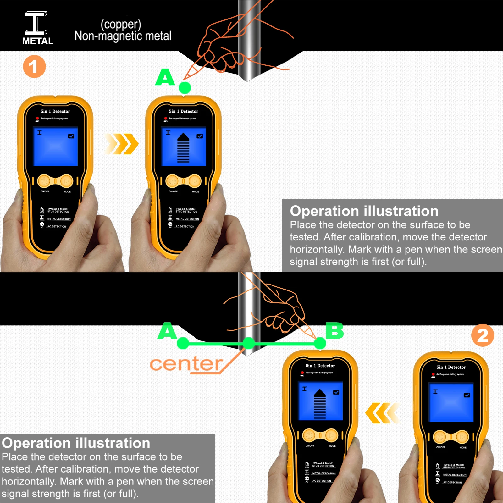 Rilevatore di Montanti 5 in 1, Scanner per Pareti, Rilevatore di Cavi AC, Fili, Legno, Metallo, Tubi, Strumenti di Misurazione Elettronici - immagine 3