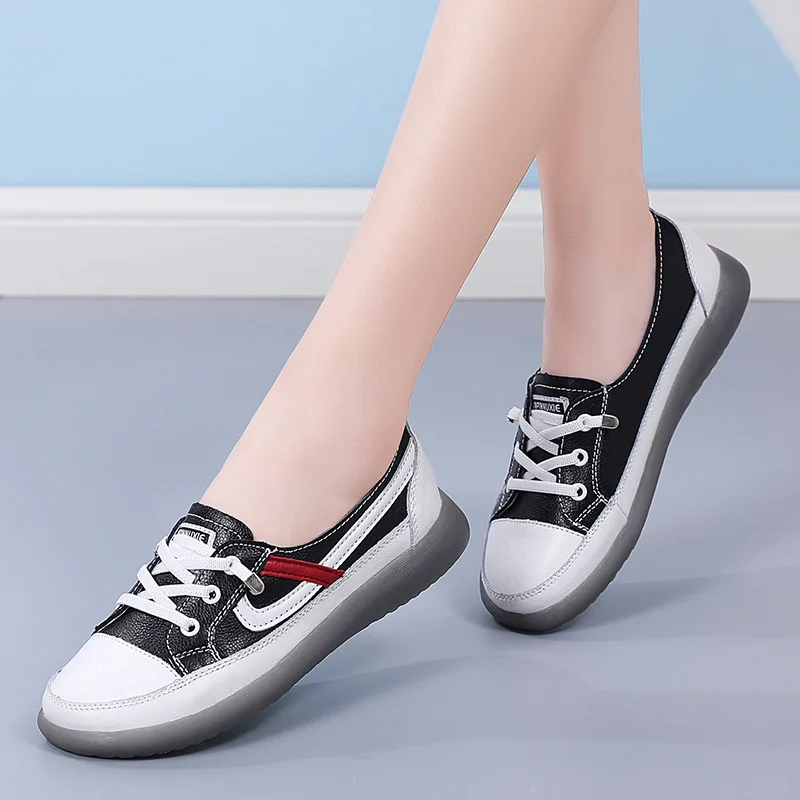 

Women's Sneakers Cow Leather Casual Shoes White Lace-Up Flats High Quality Walking Shoes Soft Sport Shoes Fashion Oxford Shoes