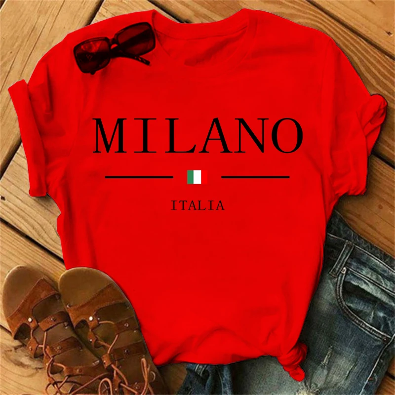 2025 Brand Women's Summer Milano Letters Print Y2k T-shirt