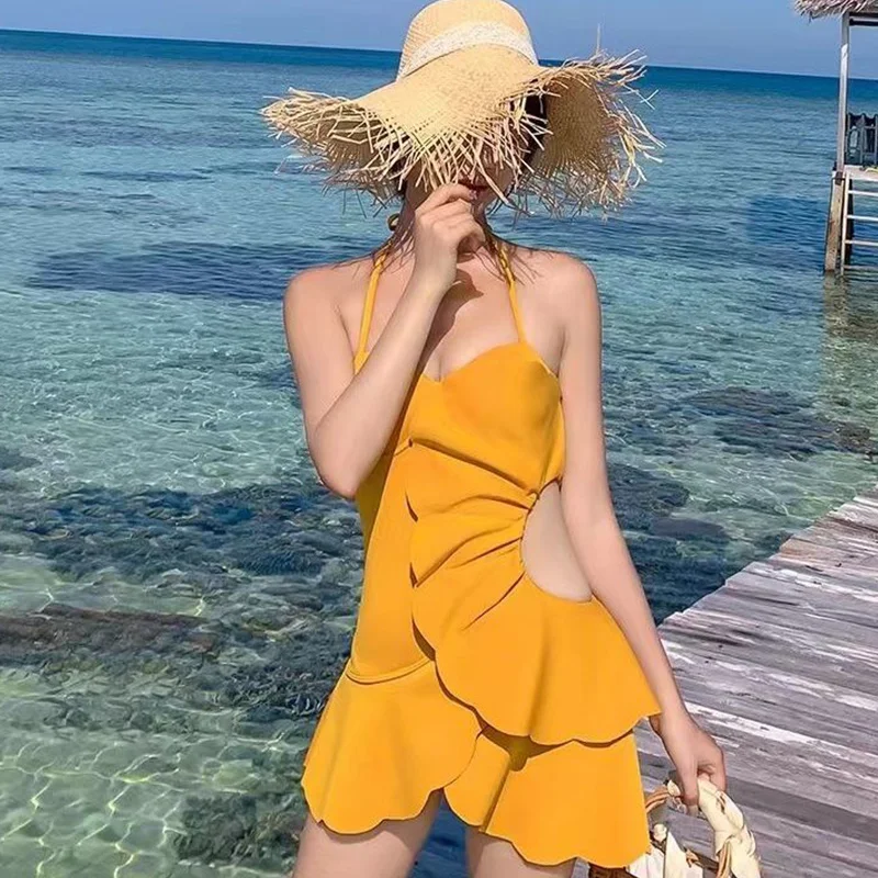 Summer Sexy Y2k New Swimsuit Women Elegant Fashion Minimalist Chic Stripe Solid Color Ruffles Off the Shoulder Hollow Out Bikini