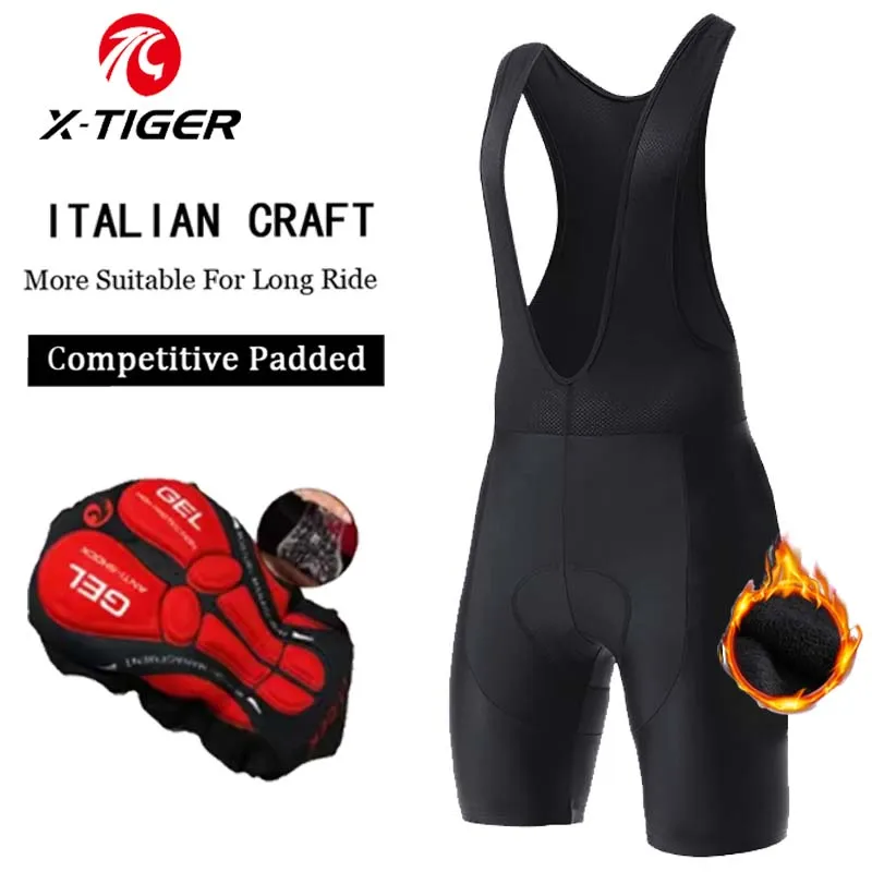 Winter Thermal Cycling Bib Shorts 5D Gel Pad Lycra Fleece For Men MTB Biking
