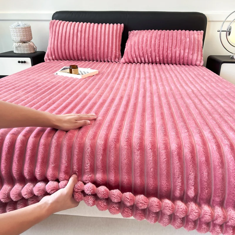 2024 new class A 310g rabbit hair drawn bed hat thickened warm autumn and winter velvet mattress protective cover 3