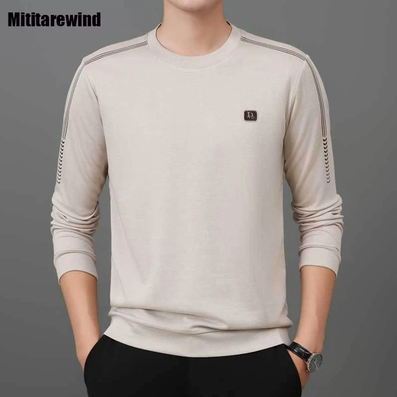 

New Men's Spring Fall T Shirt Business Casual Tees Round Neck Long Sleeve T Shirt Homme Simple Fashion Bottoming Tops Versatile