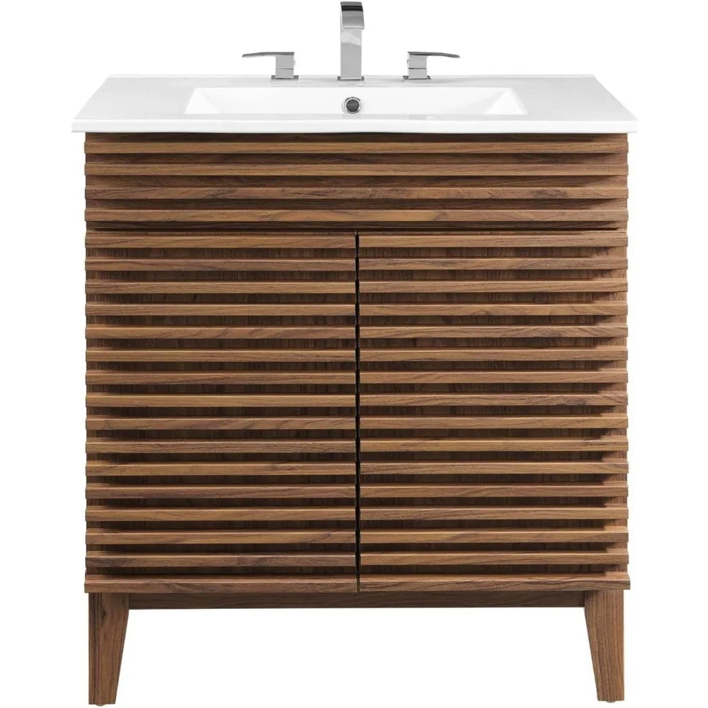 30 Inch Walnut White Bathroom Sink with Sink 4