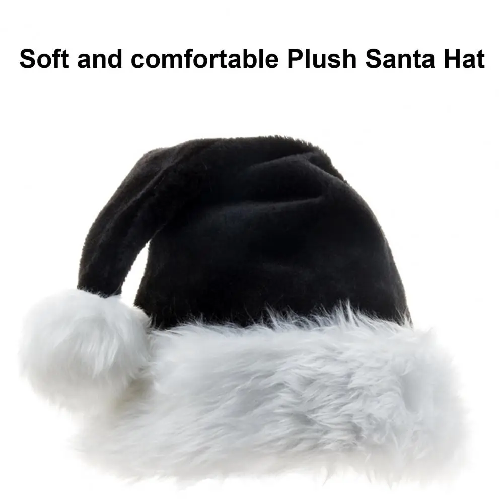 Christmas Beanie Hat 45cm Adult Santa Hat Black Plush Christmas Hat Long Pompom