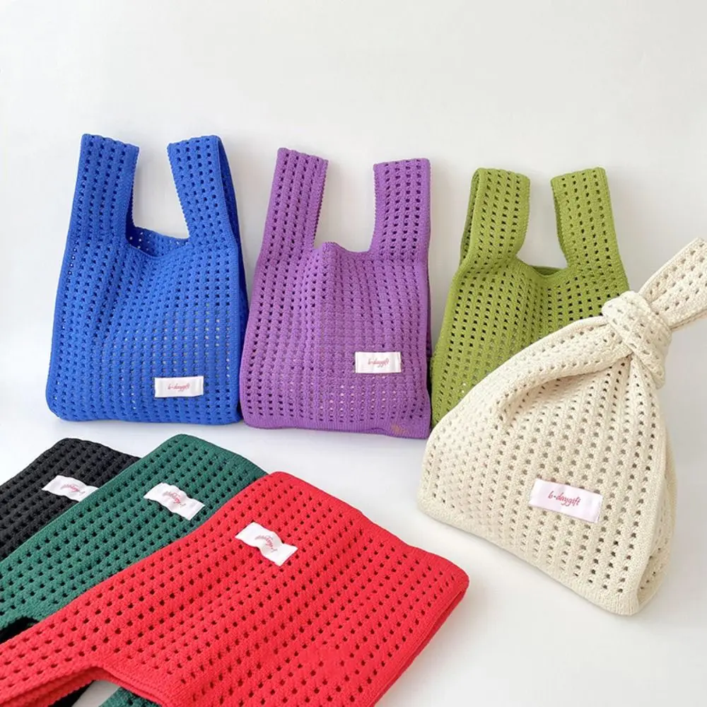 Handmade Beige Hollow Out Large Capacity Knit Shoulder Bags