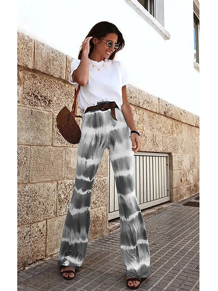 Fitshinling Fashion Tie Dye Flare Pants Women Vintage Street Slim High Waist  Trouser Female Skinny Casual Leggings New 2022 Sale