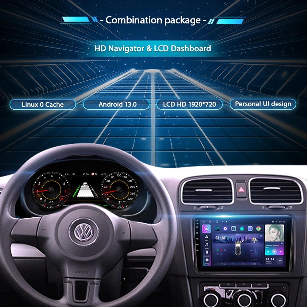 PrelingCar 10,25 panel de tablero Digital para VW Variant Caddy Touran T6 EOS Sharan Golf 5 instrumento Virtual Paneel Cockpit 2