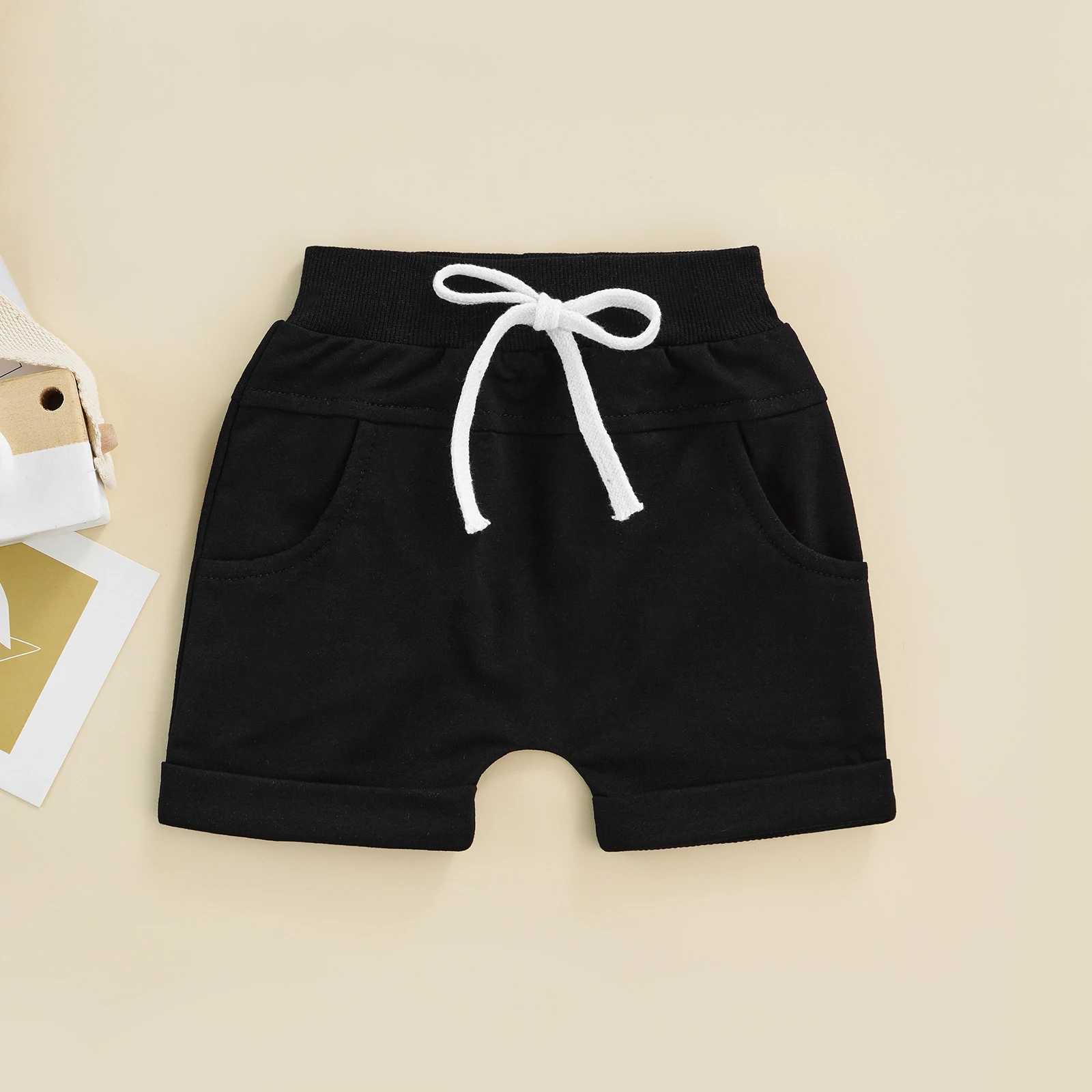 Casual Baby Boys Shorts Newborn Baby Summer Solid Color Shorts Toddler Cotton drawstring Short Pants 0-3Y