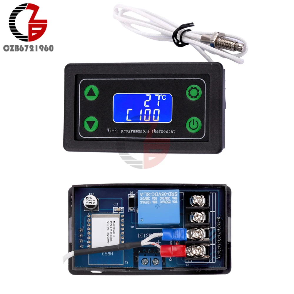 

WIFI Remote High Temperature Digital Thermostat K-type Thermocouple High Temperature Controller -99~999 Degree DC 220V 1500W 12V