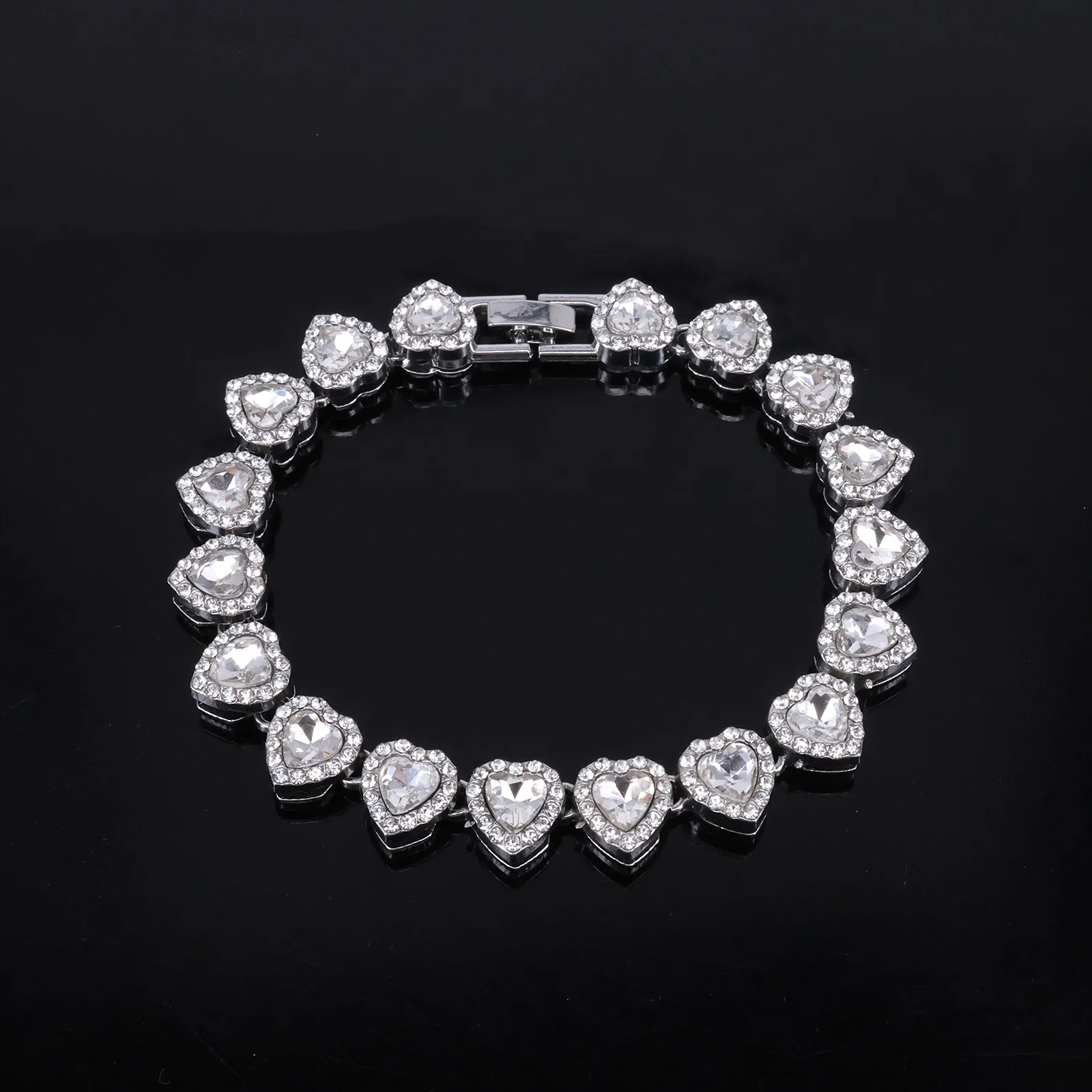 Yupsk 45CM/20CM Shiny Heart Rhinestone Hip Hop Rock Tennis Chain Bracelet Necklace for Women Men Trendy Jewelry Set Gift Image 7