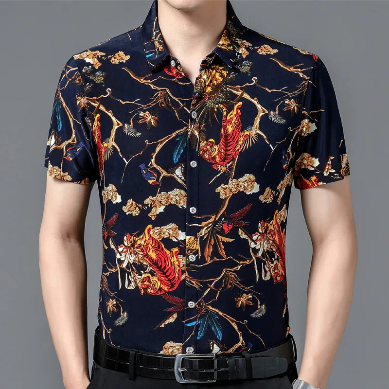 

Summer Clothes 2024 Luxury Designer Brand TIGER Men's Short Sleeve Shirt Business Casual Male Free Shipping Oversize Items