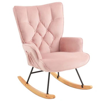 Rocking Chair Nursery, Upholstered Glider Rocker with High Backrest, Stylish Modern Rocking Accent Chair Glider Recliner 1