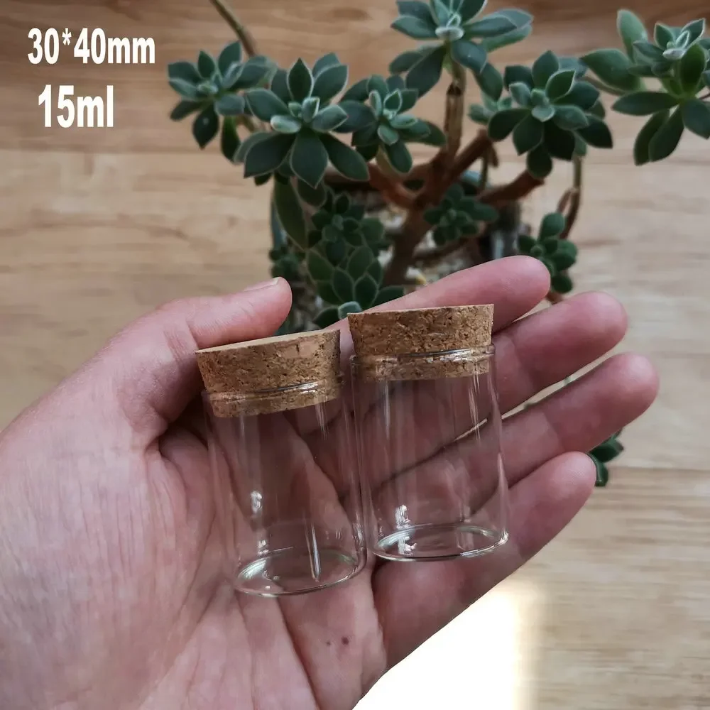 코르크가 달린 작은 유리병 시험관, DIY 소원 병 보관 항아리, 시험 또는 결혼 선물용 유리병, 15ml, 30x40mm, 50 개/로트