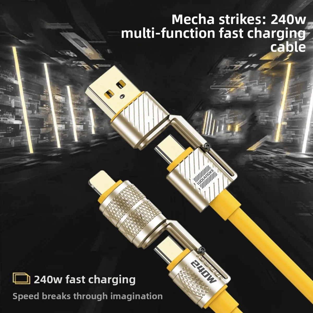 신제품 240W 아연 합금 4-in-1 초고속 충전 데이터 케이블, PD 27W 고속 충전 2-to-2 내구성 충전 케이블