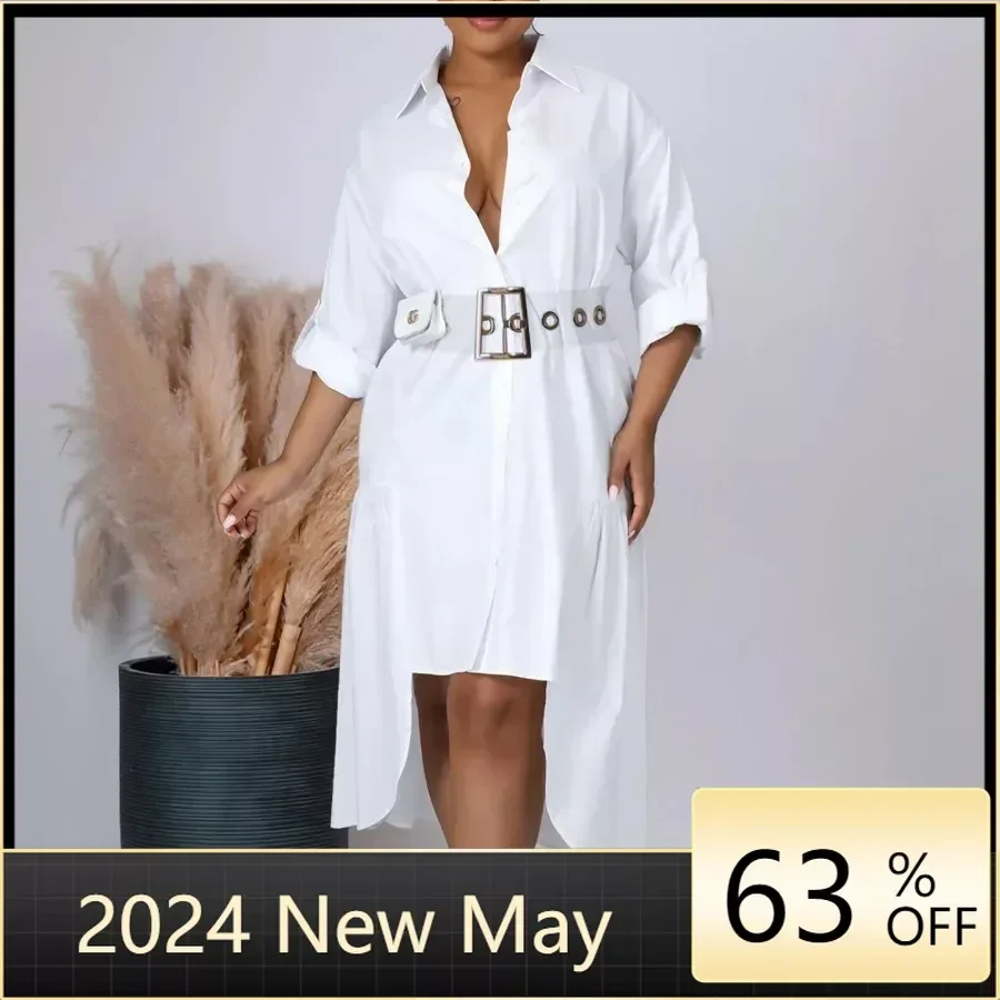 

2024 African Dresses for Women Summer Fashion African Long Sleeve V-neck Polyester Solid Color Long Maxi Dress Gowns Shirt Dress