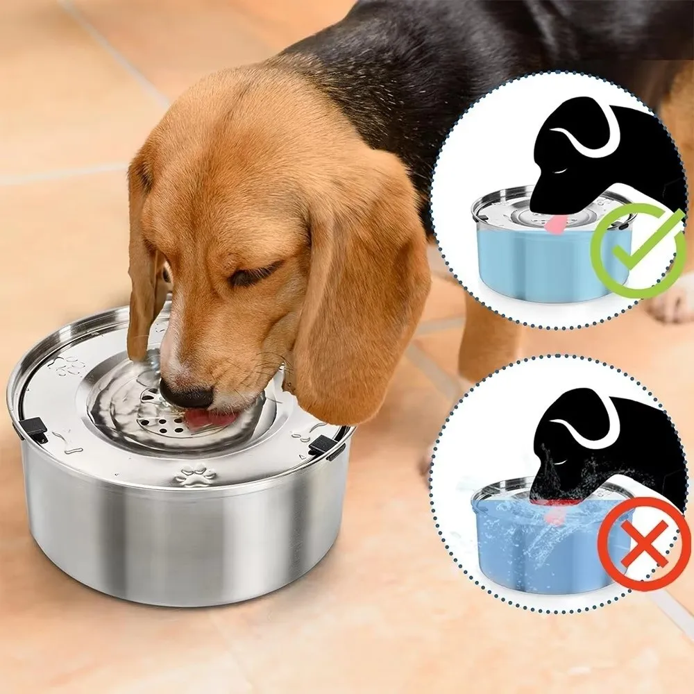 Stainless Steel Dog Water Bowl Anti-Spill Non-Slip Base Pet Water Feeder Portable Anti-Splash Dog Water Dispenser Outdoor
