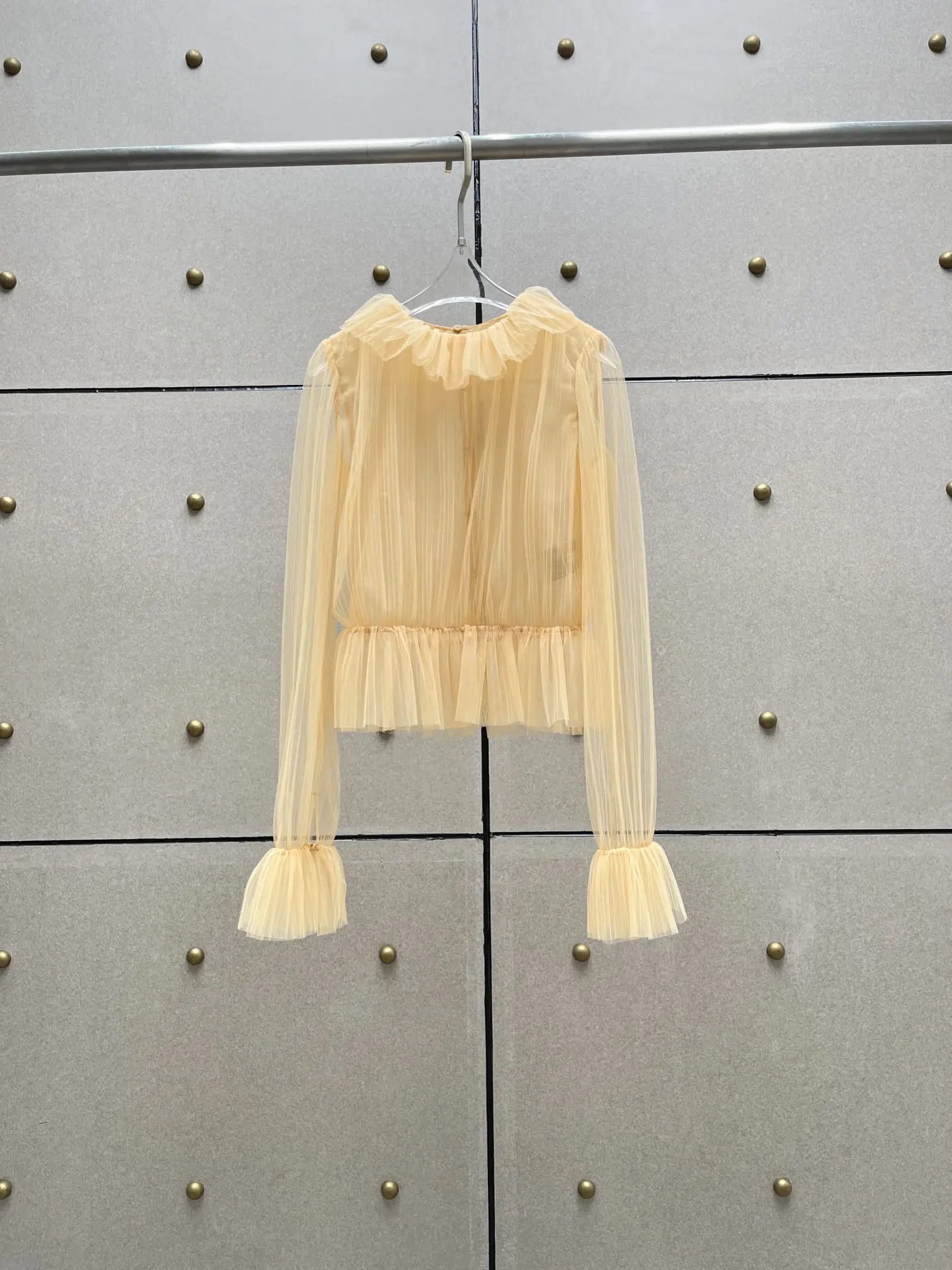 

2023 Autumn/Winter Fashion New Women's Clothing Pleated Mesh Top 0905
