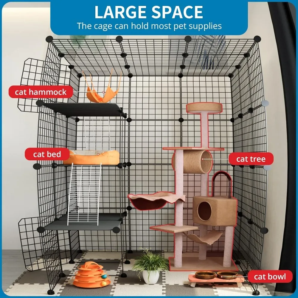 Large Cat Cage,Cat Enclosures Indoor with Balcony,DI YCat Playpen Detachable Metal Wire Kennels Crate Large Exercise Place Ideal