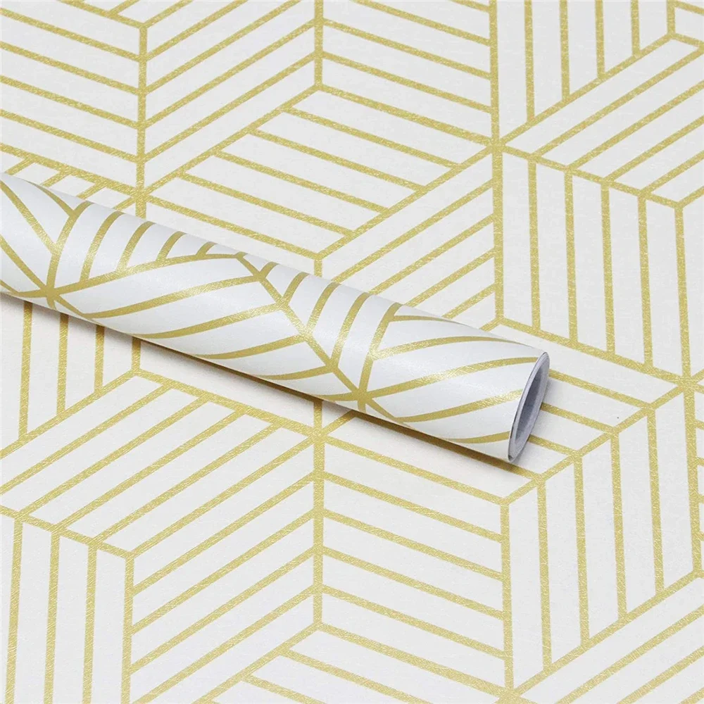 Geometric Stripes of Golden Hexagon Wallpaper Self-Adhesive Silver Contact Paper Wall Decoration Striped Modern Vinyl Sticker