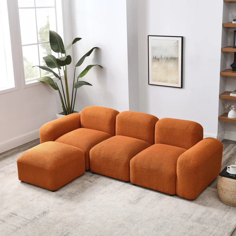 

L-Shape Modern Sectional Sofa,DIY Combination,Teddy Fabric,bedroom Orange.luxury Minimalist Wohnzimmer Sofas Furnitures