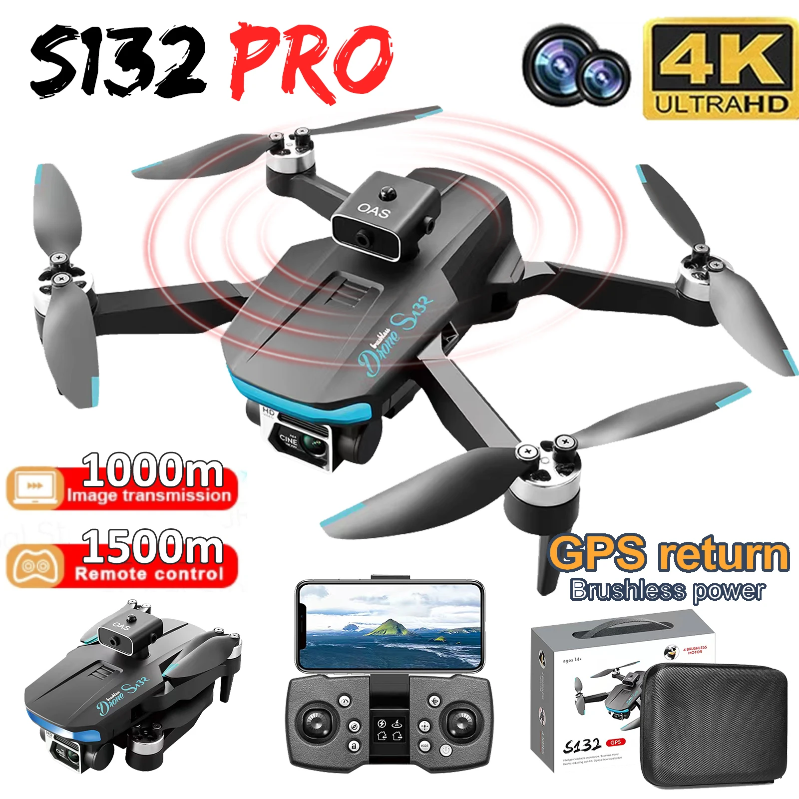 

S132 RC Drone GPS with 4K Professional Camera 5G WIFI 360 Obstacle Avoidance FPV Brushless Motor RC Quadcopter Mini Drone