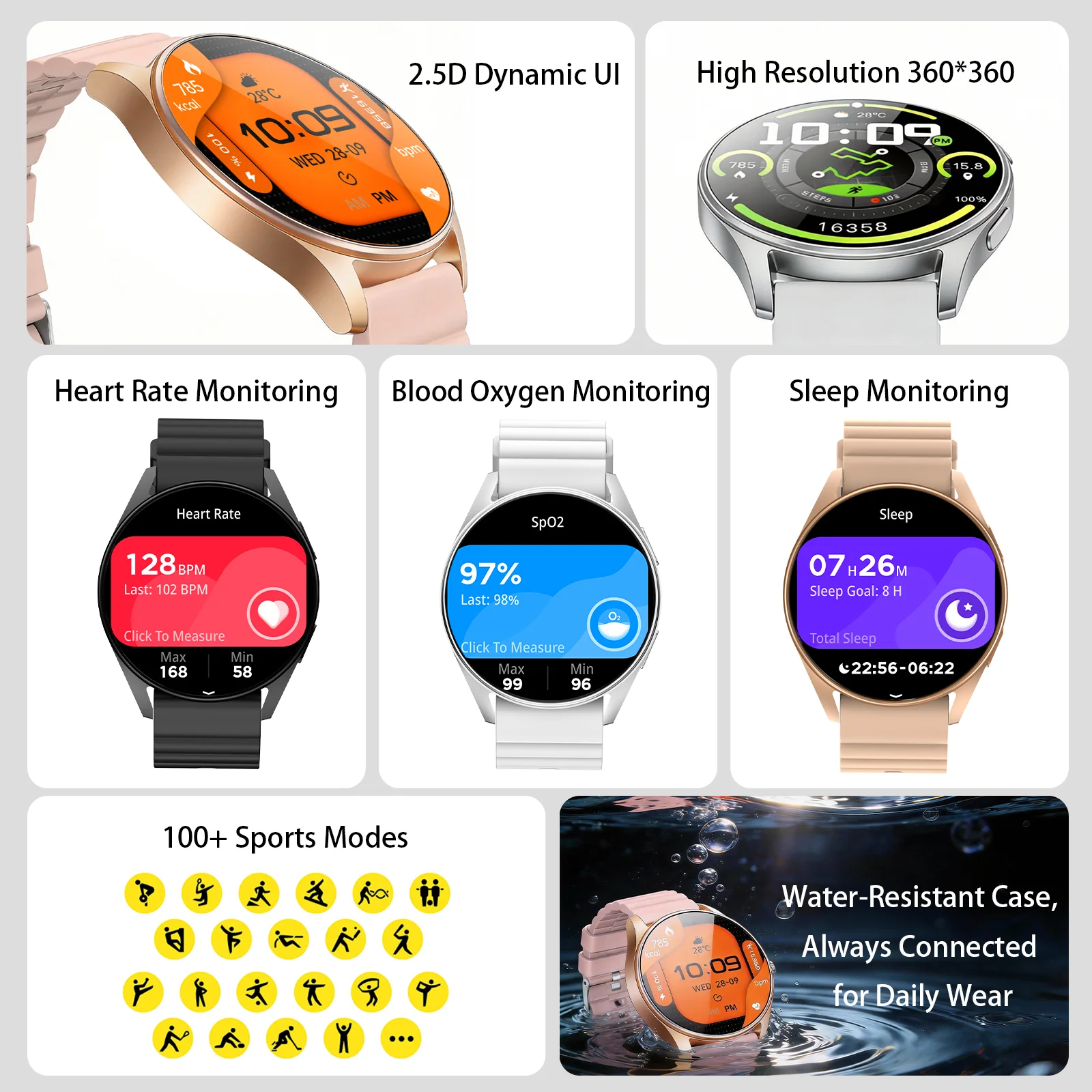 Smartwatch impermeabile 2026, GPS integrato, dispositivo per il monitoraggio dell'ossigeno nel sangue/la frequenza cardiaca, orologio sportivo per uomo e donna