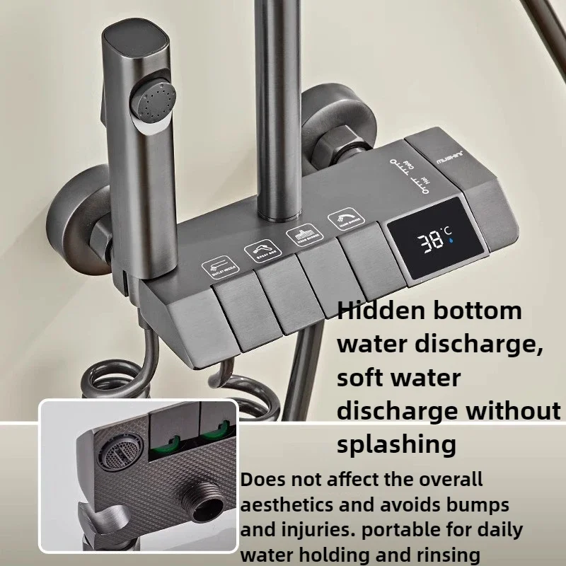 Aircraft Carrier Alloy Shower Shower Set Household Bathroom Piano Button Pressurized Nozzle Shower Set with Digital Display 4