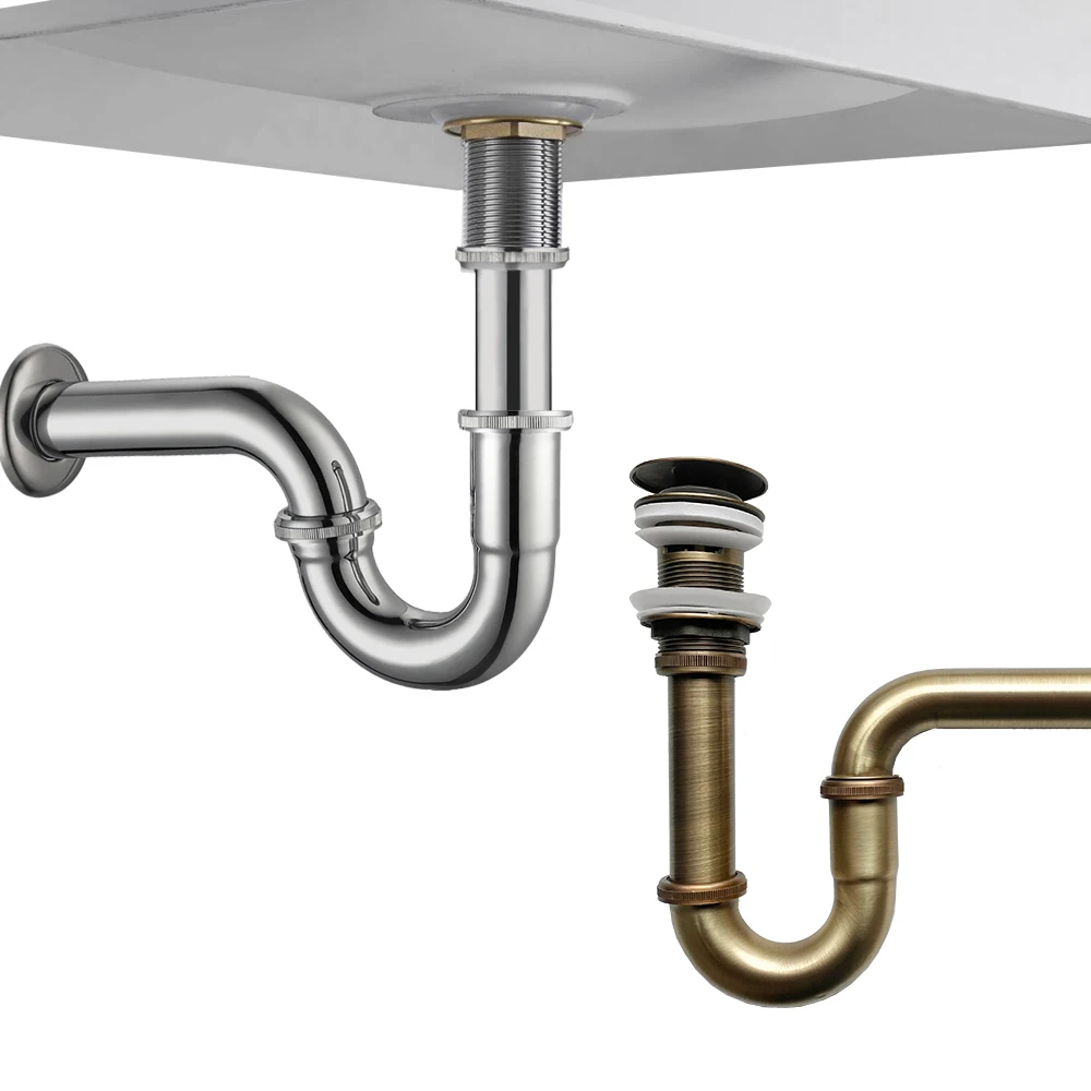 

Bathroom Drain-pipe Siphon Sink Drain Flexible Pipe Bathroom Vanity Bottle Trap Antique Pop Up Filter Stopper P-TRAP Kit Valve