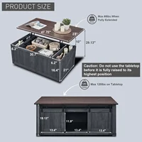 48" Lift Top Coffee Table, Farmhouse Cocktai with Sliding Groove Barn Door, Rustic Wood Center Table w/Double Storage Spaces 2