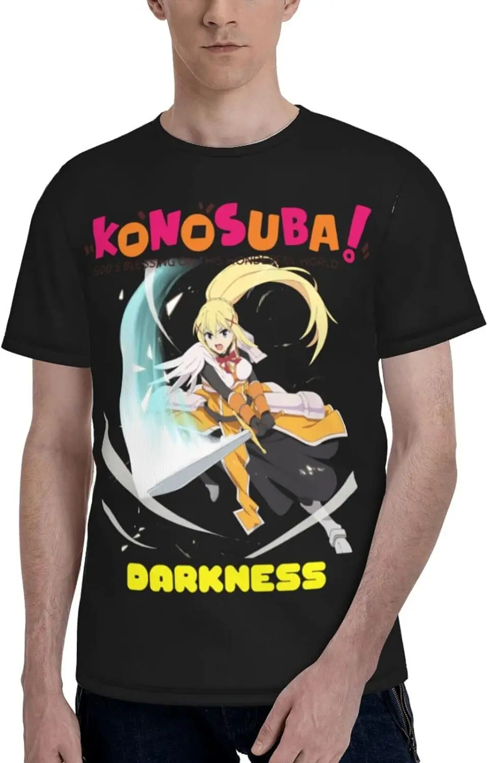 

Anime Konosuba Darkness T Shirt Men's Short Sleeve Shirts Fashion Casual Tee Black
