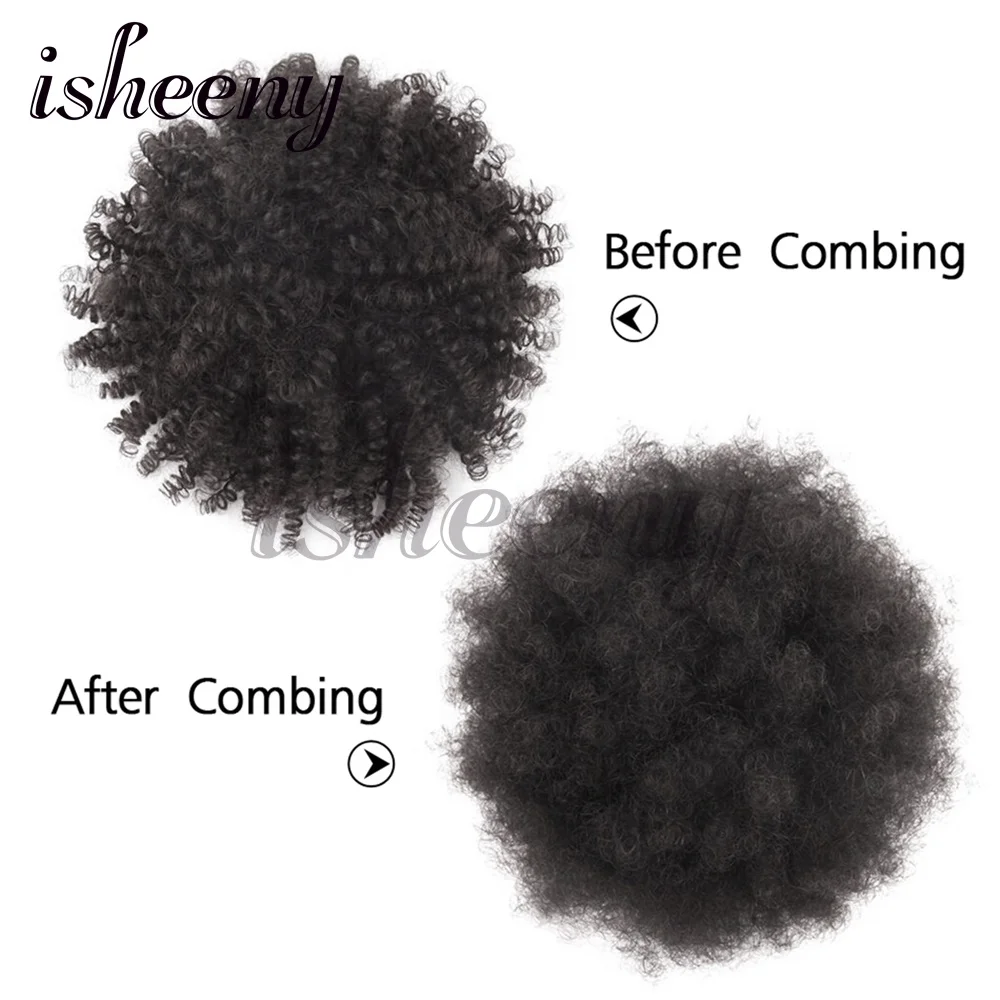 Afro Puff Kinky Curly Ponytail Human Hair Extensions Buns Chignon Accessories Drawstring Curly Ponytail Remy Human Hair 5