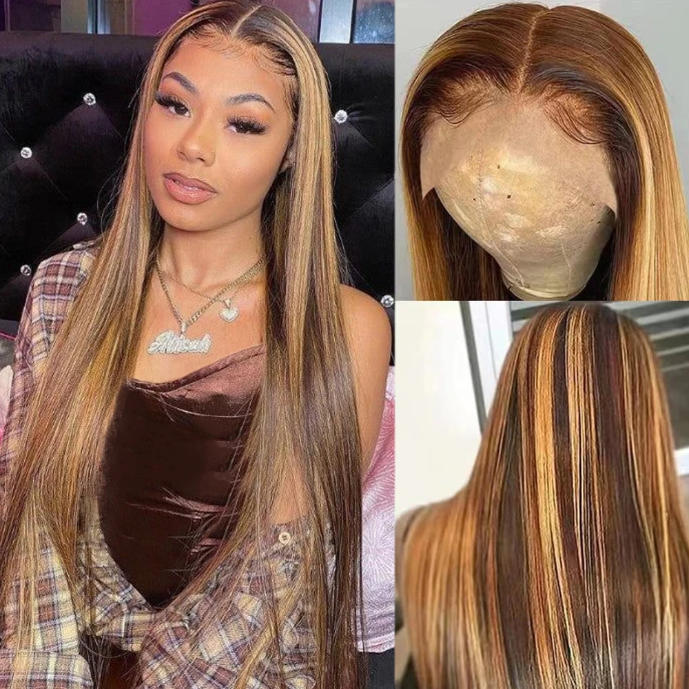 30 Inch Straight Highlight Wig Human Hair 13x4 Ombre Straight Blonde Human Lace Front Wig For Women 4x4 Closure Pre Plucked