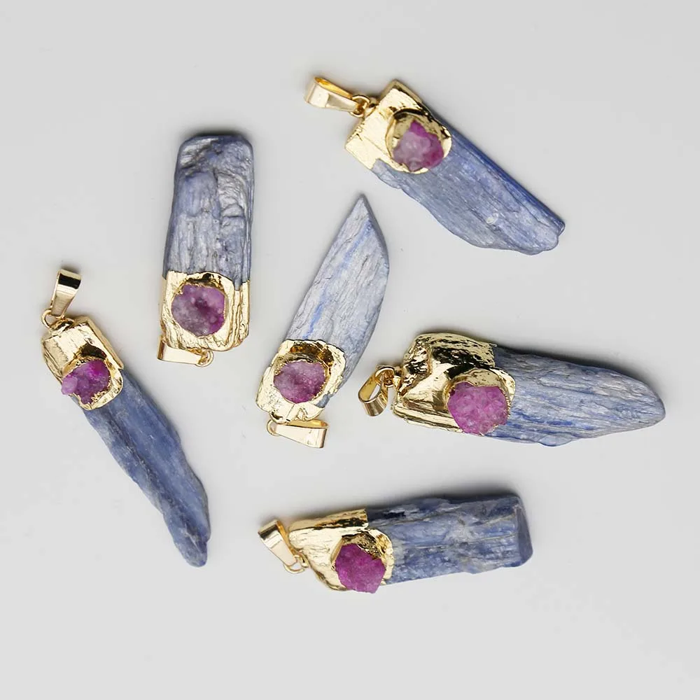 Free Shipping Natural Kyanite Raw Ore Pendants Irregular Long Strip Agate Necklace Simple Jewelry Accessories Wholesale 7Pcs/Lot