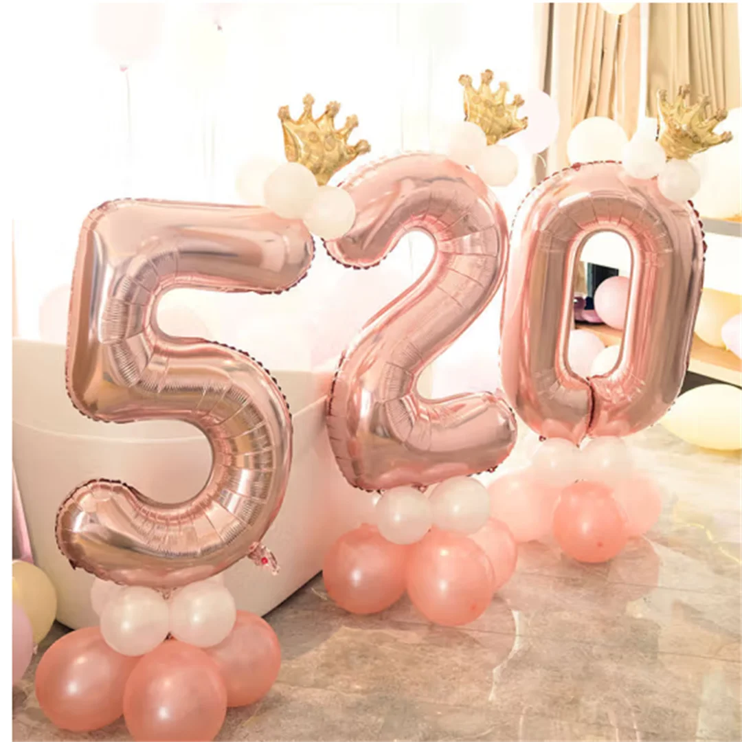 

1Pc Rose Gold Foil Digital Balloons Road Leader Girl Birthday Party Decoration Kids One Year Birthday Baby Shower Boy