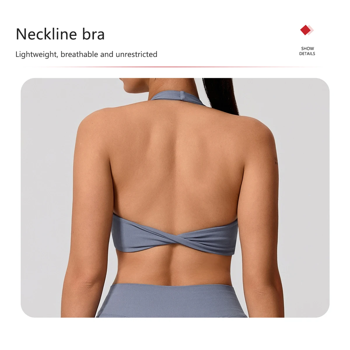 Sommer Damen Neckholder Gepolsterter Sport-BH Stoßdämpfend Rückenfreies Top für Outdoor-Laufen Fitness Crop Top Damen – Detail 9