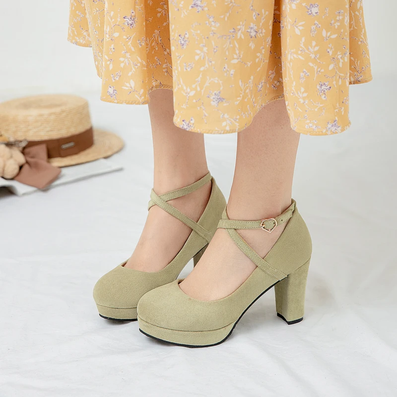 YQBTDL Yong Girls Student School Party High Heels Pumps Platform Cross Strappy Flock Children's Shoes Spring Autumn Pink girls shoes,girls high heel shoes