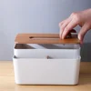 1pc Desktop Tissue Box with Wooden Cover Handkerchief Case Paper Storage Boxes Multifunction Household Kitchen Desktop Organizer 4