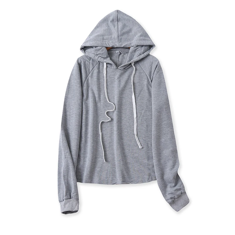 

Hooded Sweatshirt Pullover Webbing Stitched Raw Trim Slim Long Sleeve Top 13117