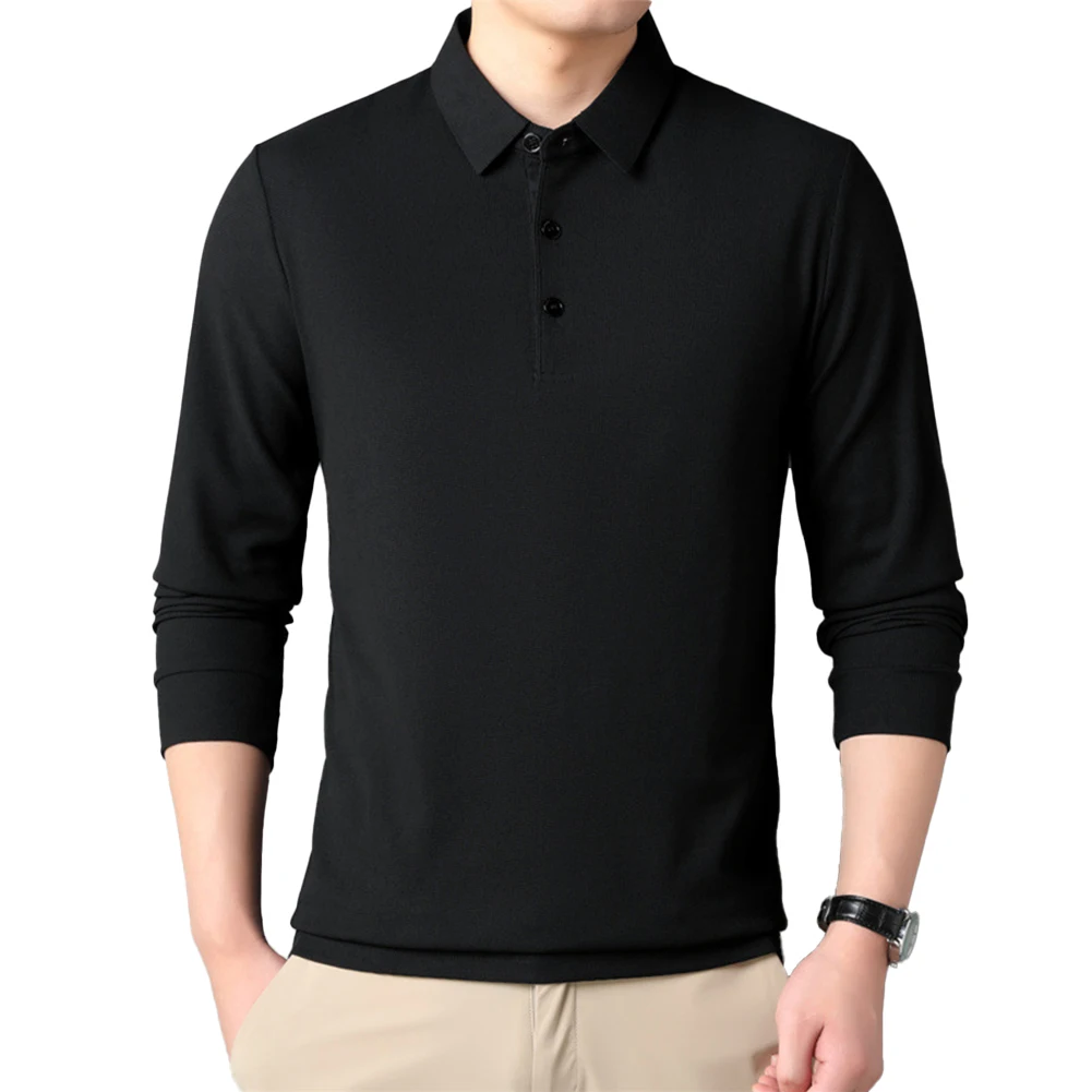 

Solid Color T Shirts For Men Long Sleeve Lapel Collar Work Business T-Shirt Fashion Sports Casual Male Tees Tops
