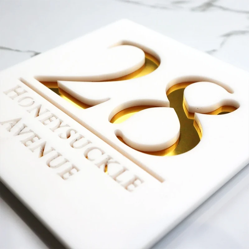 Personalised Laser Cut Acrylic Modern House Floating Sign Door Address 3D Number Plaques Outdoor Name Plates 18x18cm